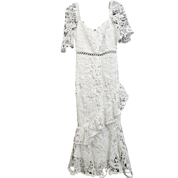 Nwot Lulu's White Embroidered Floral Lace Briarwood Shortsleeve Midi Dre… - Picture 3 of 17